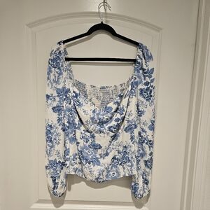 Reformation Olimpia Floral Blue and White  Blouse # 813